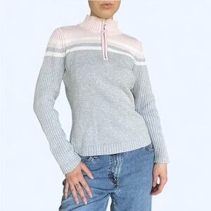 Vintage striped quarter zip knit sweater.